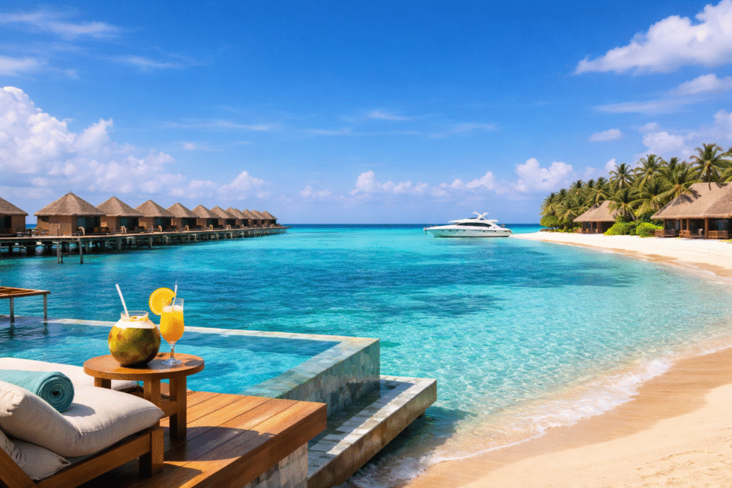 Luxury Maldives overwater villas and beachfront resort showing high-end travel experience and trip cost value
