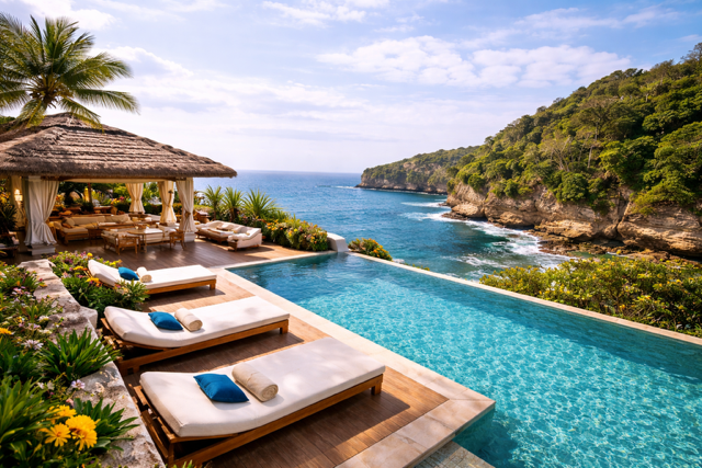 luxury bali villa with infinity pool ocean view tropical cliffside