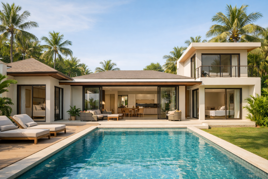 2–4 bedroom luxury villa with private pool and modern open design in tropical destination