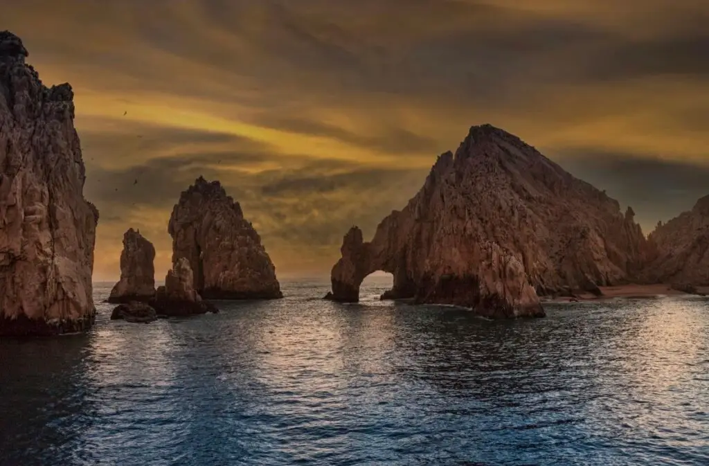 El Arco rock formation at sunset in Cabo San Lucas Mexico