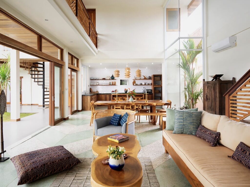 luxury bali villa interior open living tropical design with pool view