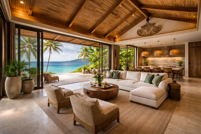 Luxury villa interior in the Philippines with open-air tropical design and modern finishes